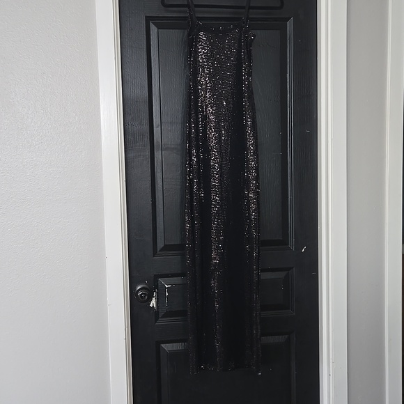 Bebe Black Sequin Bodycon Slip Maxi Dress Gown Size Small - Picture 4 of 12